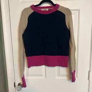 Boden Women's Colorblock Sweater 100% Wool- Navy, Pink, and Tan
